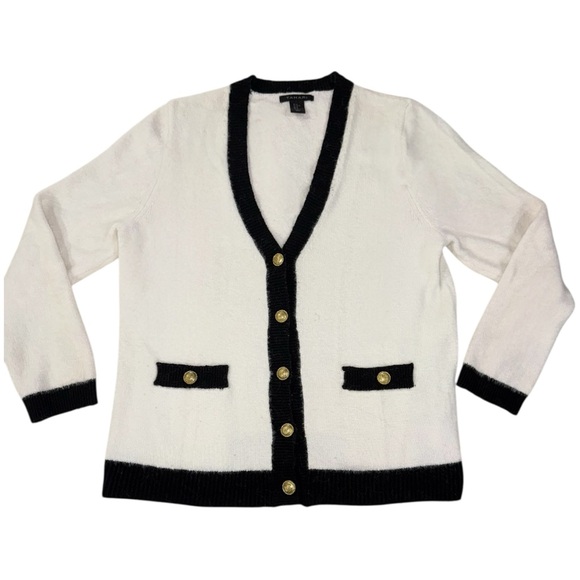 Tahari Sweaters - NWOT Tahari Cardigan White w/ Black Trim & Gold Buttons Soft Cardigan Women’s XL